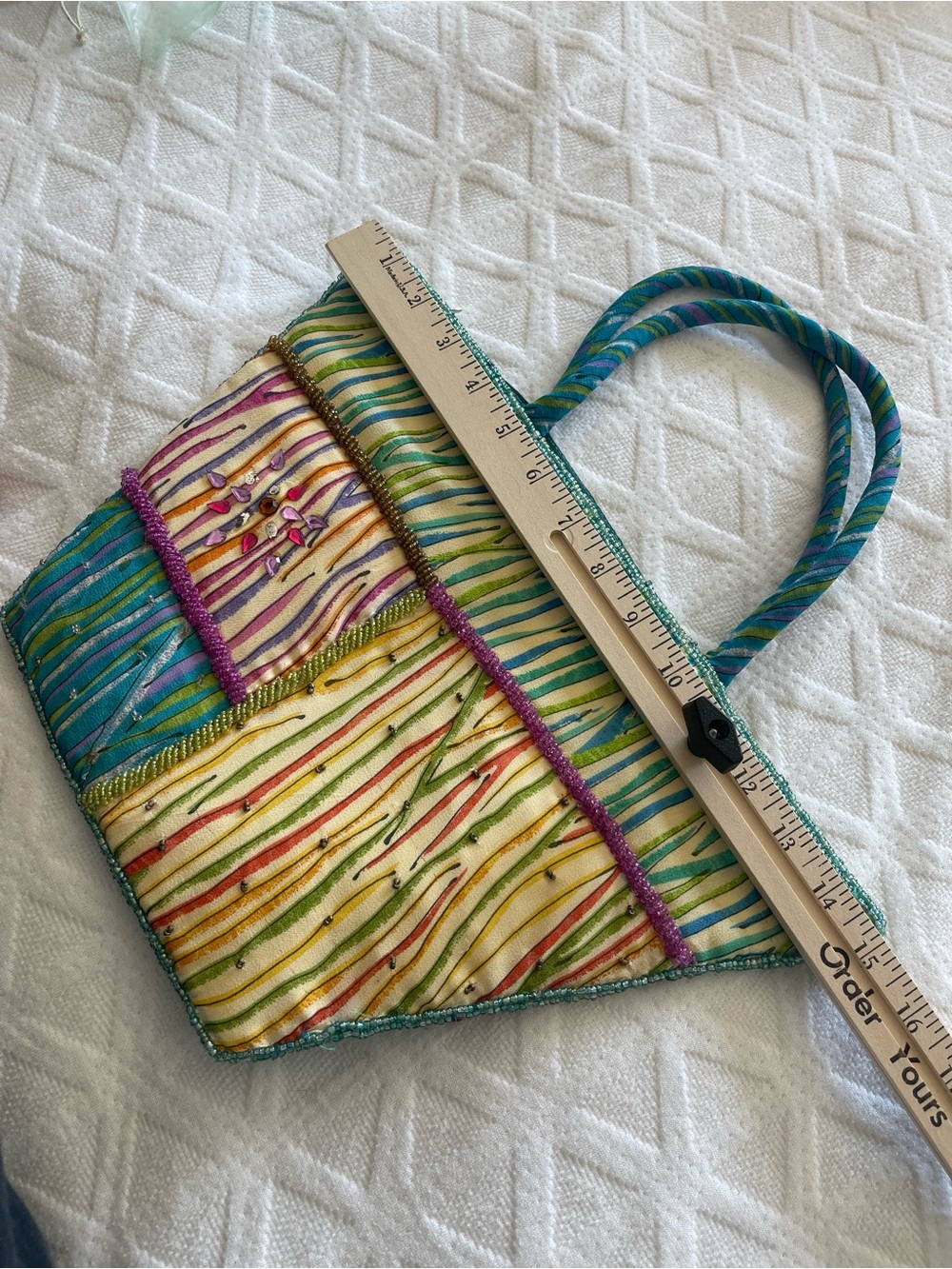 Colorful Striped Patchwork Tote - Multicolor Summer Handbag - Picture 7 of 9